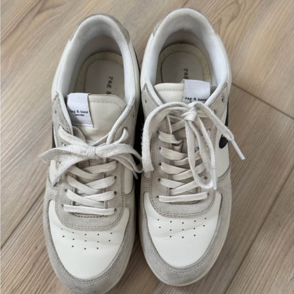 RAG & BONE Cream retro court lace up sneakers